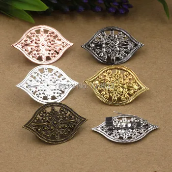 

40x25mm Blank Brooch Bases Filigree Flower Flat circle Bezel Brooches Pins Back Settings Safety-pin DIY Findings Wholesale