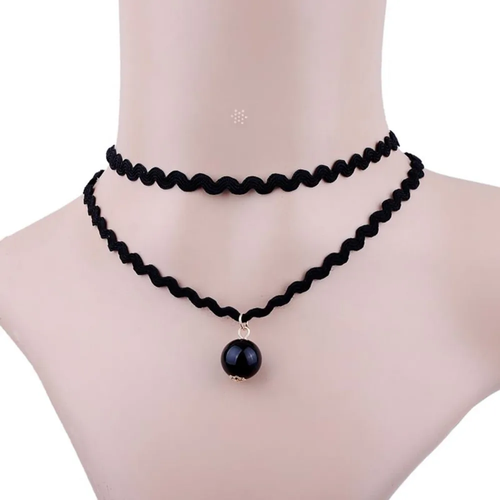 Elegant Handmade Black Beads Choker Lace Necklace For Women Wedding Fashion Hippy Gothic Jewelry