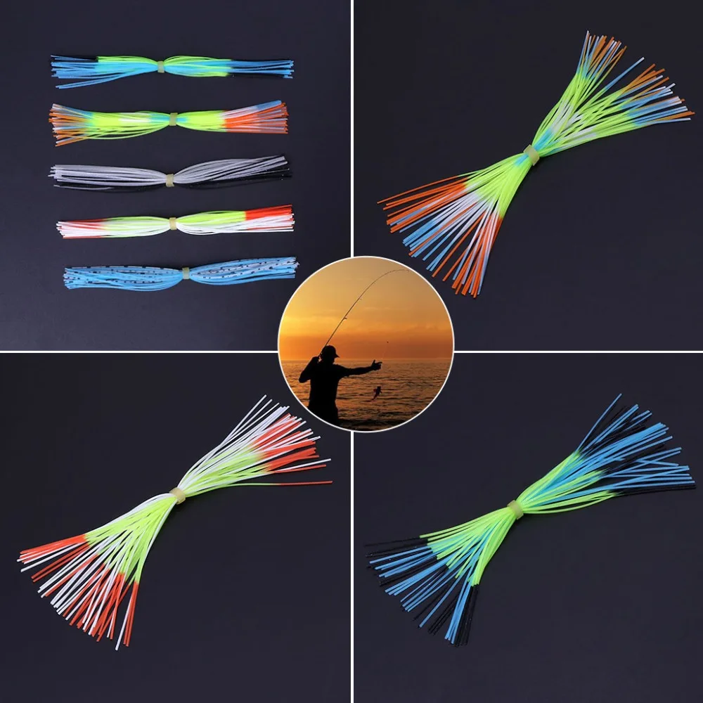 40 Pcs//Strands Fishing Skirts Silicone Rubber Jig Squid Lure Spinner Bait Thread