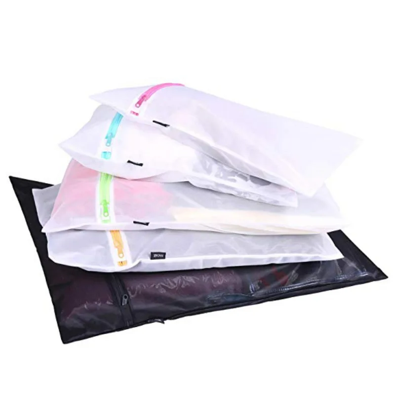 5 قطعة شبكة الغسيل أكياس مع قسط سستة السفر تخزين تنظيم حقيبة الصلبة أبيض أسود الملابس غسل أكياس الغسيل