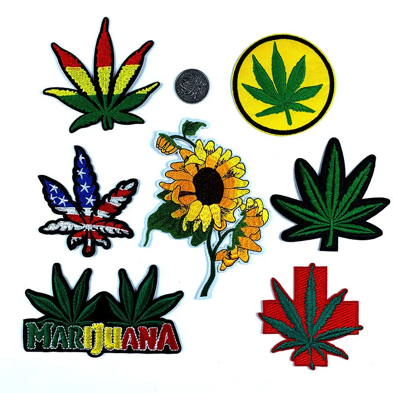 

Embroidered Iron On Patch US American Flag Marijuana Leaf Hemp Pot Weed Pot leaf boho hippie retro weed applique patches badge