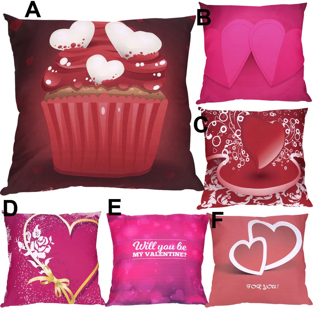 

2018 High Quality Washable Valentine's Day Print Pillow Cases Polyester Pillow Cover Home Square Cotton Linen Pillowcase