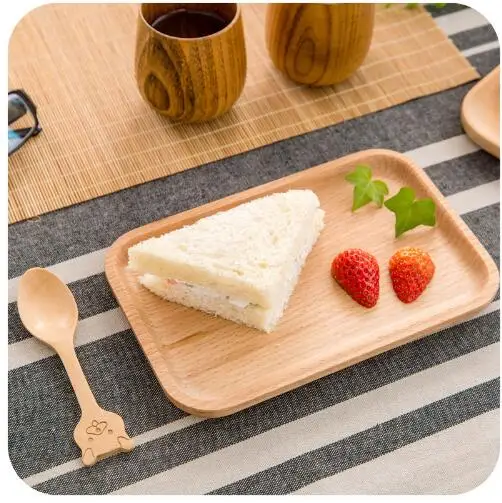 

1pc Creative Beech Wood Fruit Dessert Cake pan Plate Wood Serving Tray Breakfast Tableware