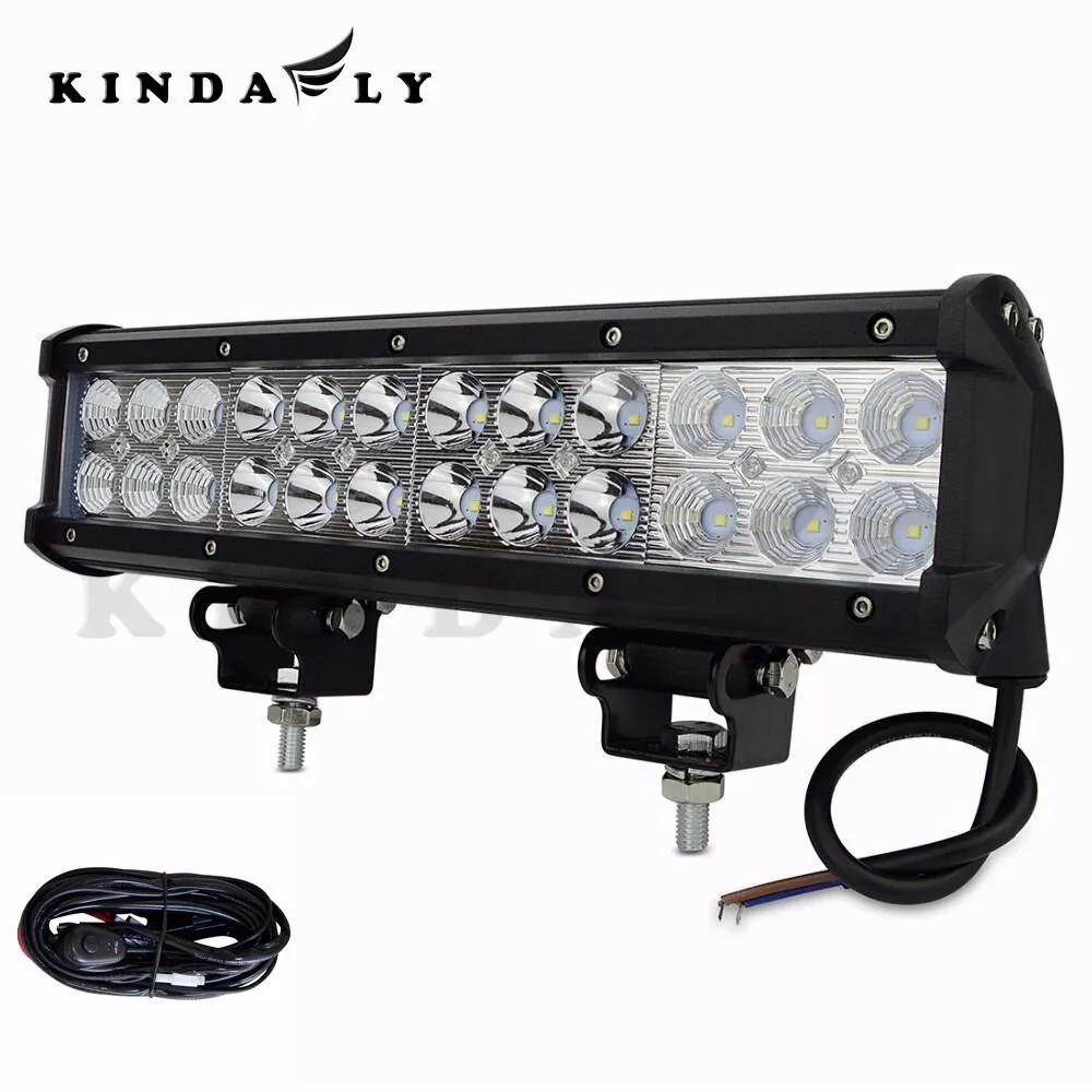 

KINDAFLY US IP68 12" 96W Off Road LED Light Bar with Wiring Harness Spot Flood Beam Combo for Jeep Cabin Boat SUV Truck Car ATV
