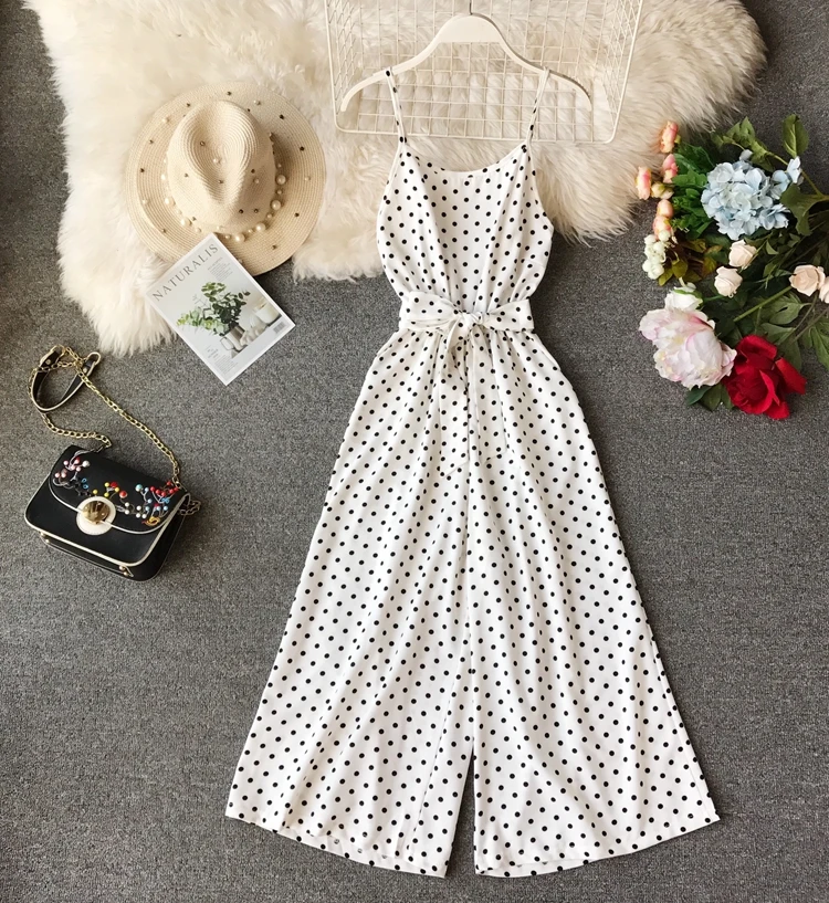 Белый ALPHALMODA весенний женский Профессиональный повседневный комбинезон до середины икры с высокой талией, женский комбинезон в горошек - Цвет: Белый
