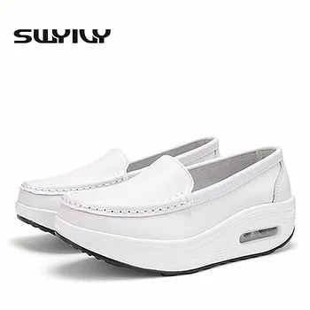 SWYIVY/дышащая Летняя Сетка; женские кроссовки на толстой подошве; повседневная обувь без шнуровки; EU35-42plus Размер