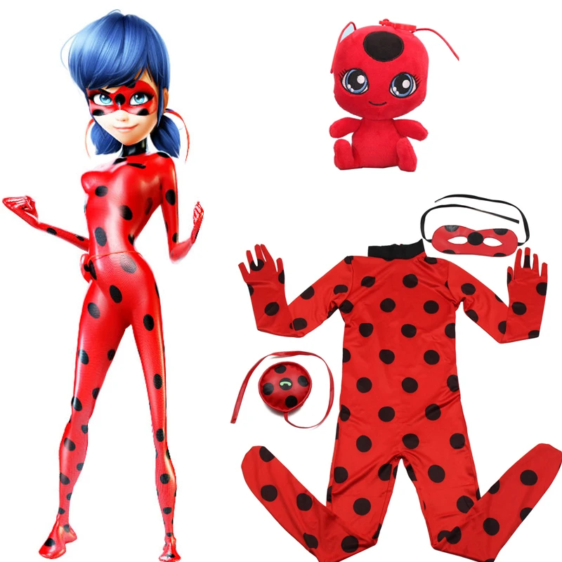 

Children Clothing Lady Bug Mask bag and toys Cosplay Sets Ladybug Halloween Christmas Party Custume Kids miraculous Girls Suit