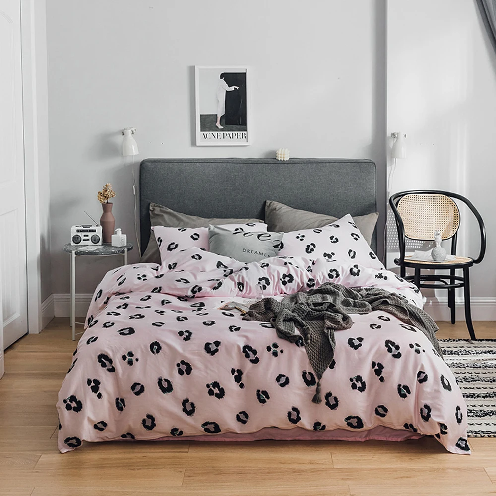 

2018 Simple Leopard Print Scandinavian Duvet Cover Set Twin Full Queen King Size Flat Sheet Soft Cotton Bedlinens Pillowcases