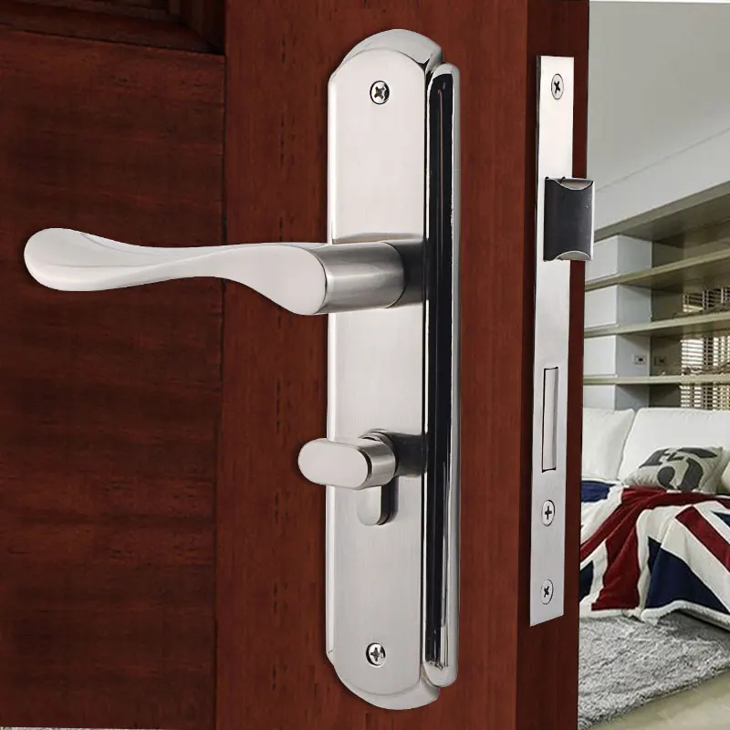 Meticulous Consise Brushed Interior Door Lock with Keys Zinc Alloy Handle Double Bolt Silent