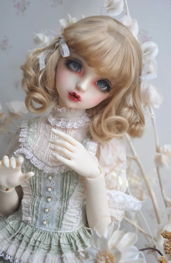 BJD SD кукла льняной коричневый высокотемпературный провод волос парики 1/3 1/4 1/6 BJD Европейский стиль ленты короткие вьющиеся волосы - Цвет: Flaxen