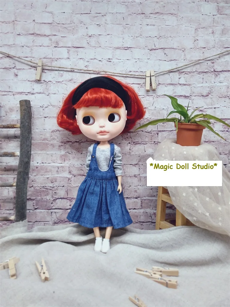 

[MG257] 2019 New Neoblythe Doll Dress # Denim Overall Dress for neoblythe doll Azone clothes making for wholesale