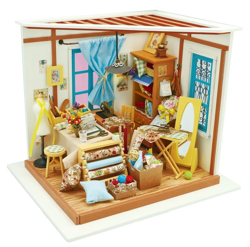 

Tailor's Shop DG101 DIY Dollhouse Kit Gift With Furnitures Intelligence Funny Miniature Doll House Set Toys For Children Kids