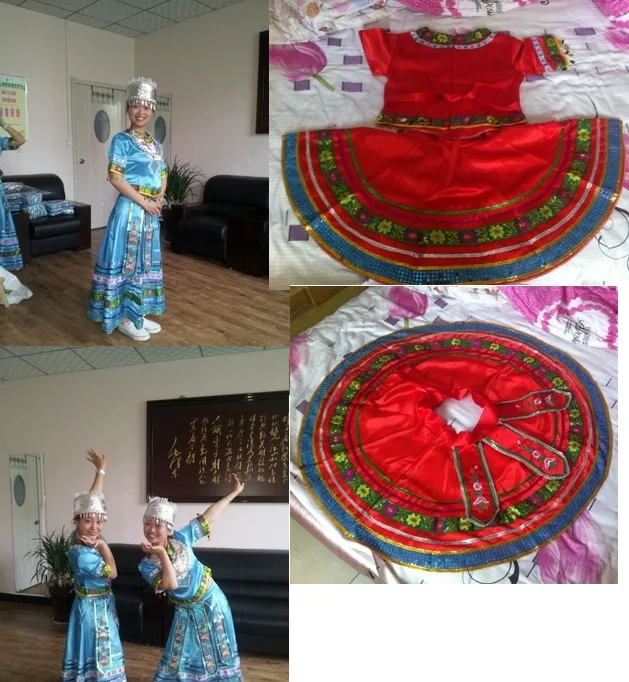 Китайский традиционный костюм народности хмонгов павлин вышитые блестками топы Рюшами Юбки, наборы одежды Мяо танцевальные костюмы платье для выступлений