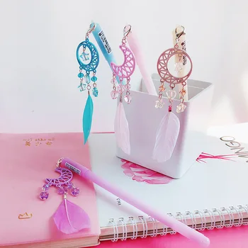 

Cute Feather Pen Creative Moon Pendant Gel Pen Kawaii Neutral Pens For Girls Gifts School Office Supplies Writing Stationery