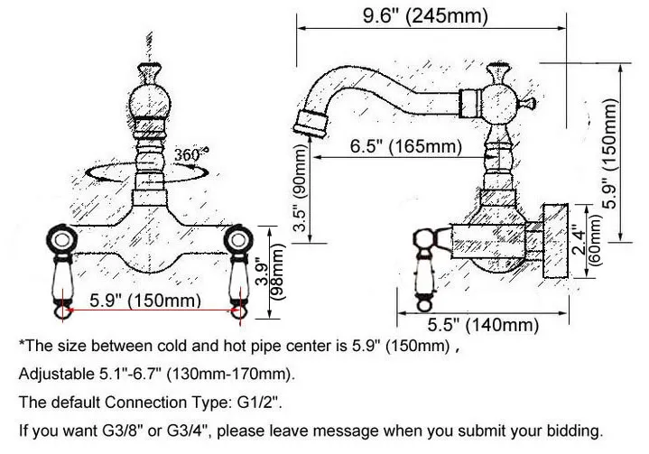 Black Oil Rubbed Bronze Wall Mounted Bathroom Kitchen Sink Faucet Swivel Spout Mixer Tap Dual Ceramics Handles Levers anf858