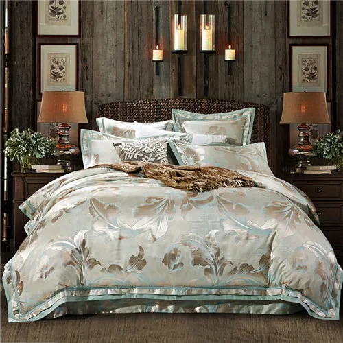 Color14 Роскошный жаккардовый синий золотой комплект постельного белья queen king size, Комплект постельного белья, сатин, европейский стиль, пододеяльник, покрывала, постельное белье, постельное белье - Цвет: Color14
