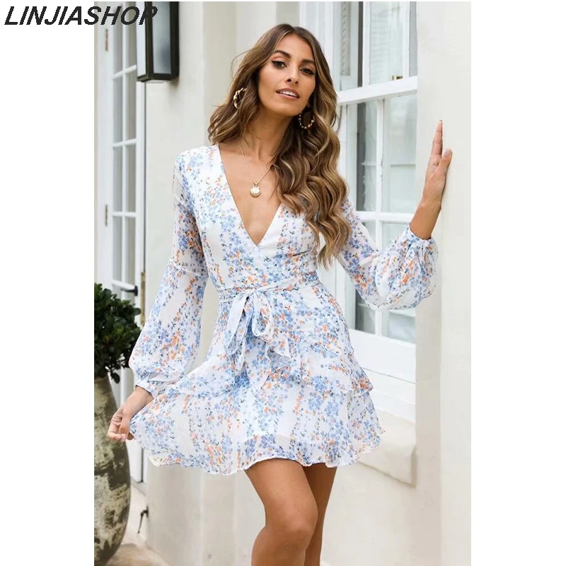 

Elegant Runway summer women's mini dress white with sashes ruffles 2 color deep v neck holiday beach short pleated red dress