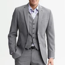 Gray Business Party Men Suits for Groom Wear Three Piece Notched Lapel Custom Made Wedding Groom Tuxedos (Jacket + Vest + Pants)