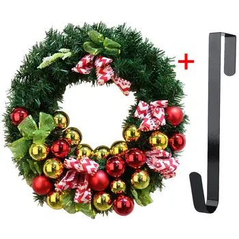 

16'' Christmas Wreath Charmful Glittering Balls Santa Hanging Decor Xmas Wreath With Hanging HookDecoration Ornaments Supplies