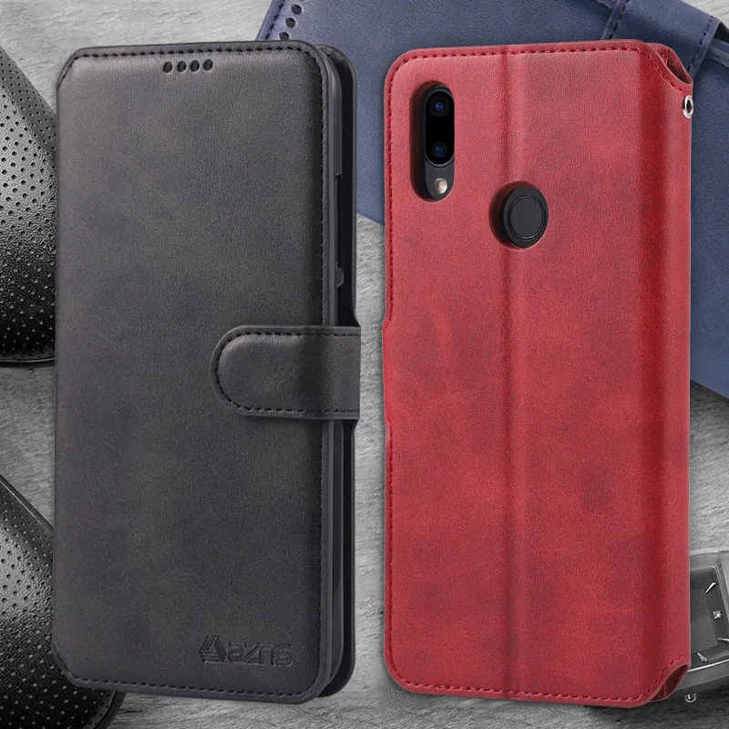 Флип чехол из натуральной кожи для Xiaomi Redmi Note 7 бумажник с держателем карт