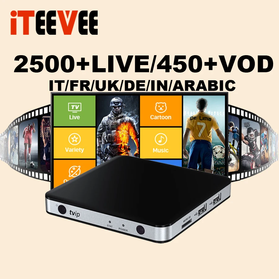 1 шт. TVIP 605 телеприставка 4 K двухчастотный WiFi 4 k/2,4G 5G IPTV подписка арабский Израиль Великобритания Германия Испания Италия индийский 1 год