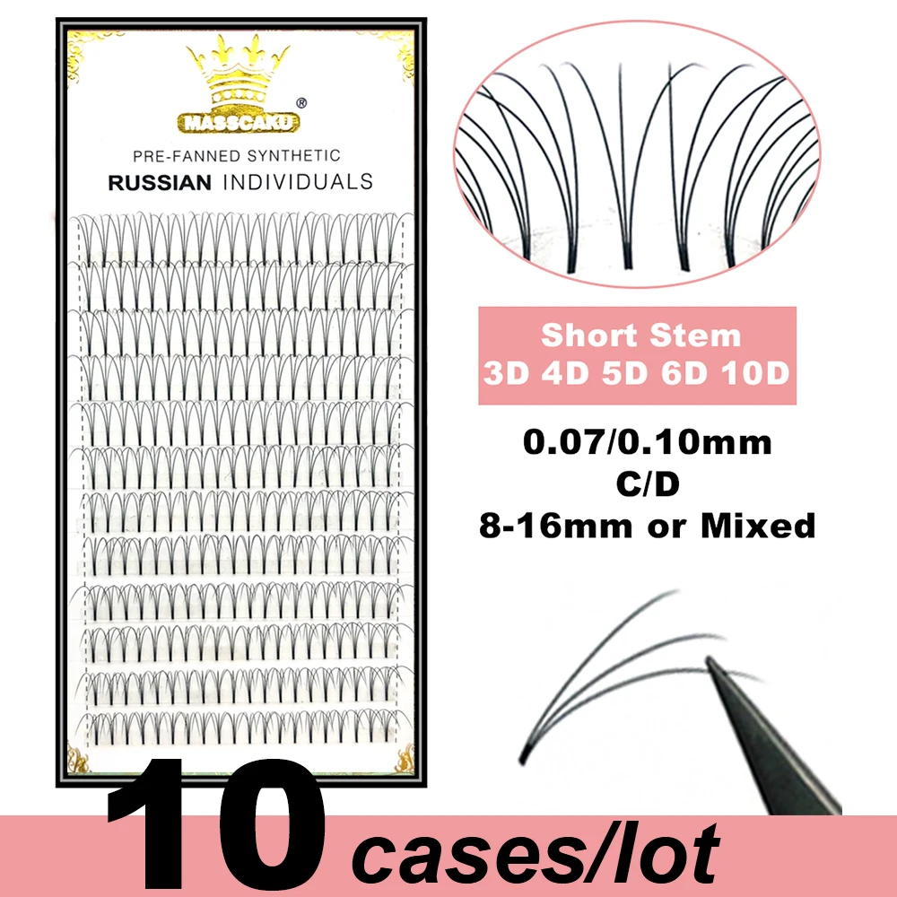 

MAS 10 Trays Premade Wide fans 3d/4d/5d/6d/10d Short Stem Russian Volume Eyelash Extensions Natural Pre Made Lash Extension