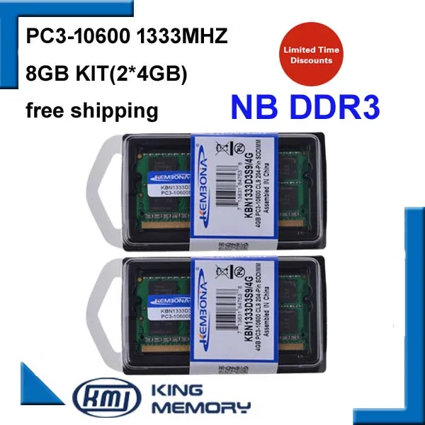 

KEMBONA Laptop Memoria RAM DDR3 8GB KIT(2*4GB) 1333MHz 204-pin SODIMM For Intel & for A-M-D Notebook KBA Lifetime Warranty