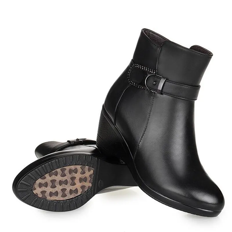 Cuculus/зимняя обувь; женские теплые удобные зимние ботинки из плюша и шерсти; нескользящие ботинки на высоком каблуке из натуральной кожи; 1850