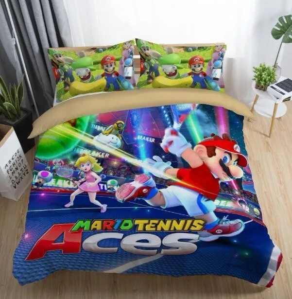 

New Fashion Creative Style Home Textile Digital Print Game Super Mario Bros Warm Bedding Set Europe America King Size 3 Pcs