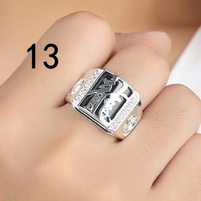 999 тонкое серебряное мужское кольцо властная личность широкая панель Черный BanZhi серебро один индекс - Цвет основного камня: 13