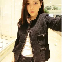 Модная женская шерстяная твидовая Черная куртка пальто