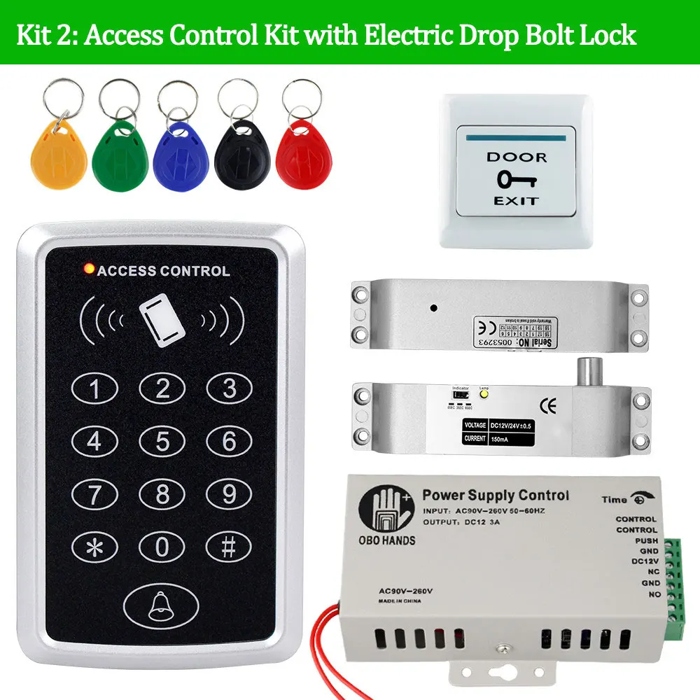 OBO система контроля допуска к двери комплект RFID клавиатуры водонепроницаемый чехол+ 180 кг Магнитный ударный электронный замок+ блок питания+ 5 брелков - Цвет: Kit 2