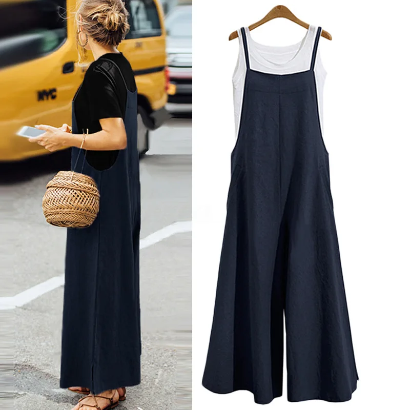 Women's jumpsuit linen bib casual jumpsuit