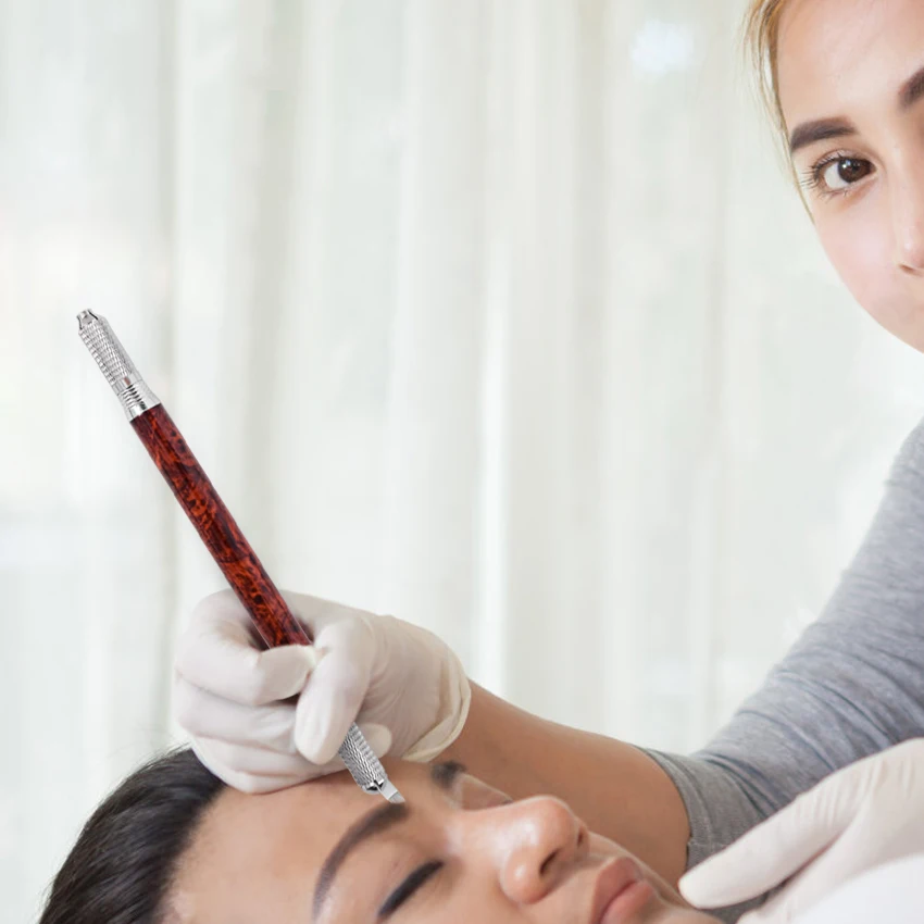 Брови татуировки руководство ручка губы подводка для глаз Microblading татуировки перманентный макияж с 10 шт. Круглый иглы татуировки