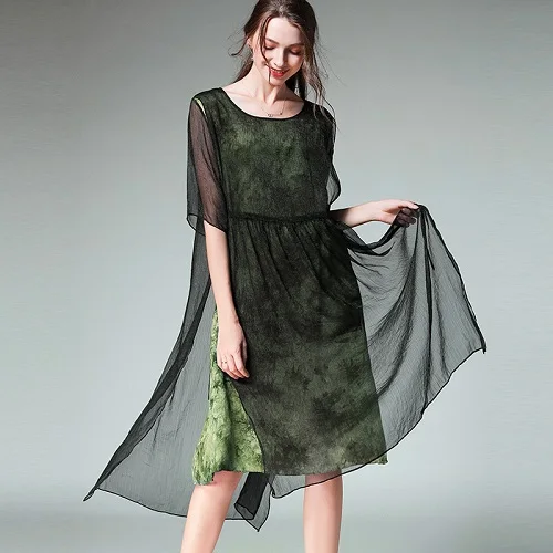 Шифоновое летнее женское платье, женское платье в сеточку размера плюс, повседневные модные пляжные вечерние платья больших размеров, женское платье для работы - Цвет: Зеленый