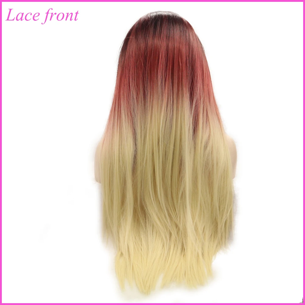 Yiyaobess длинные прямые синтетические волосы на кружеве парик красочные радужные бесклеевые блонд красный фиолетовый Ombre Косплей парики для женщин
