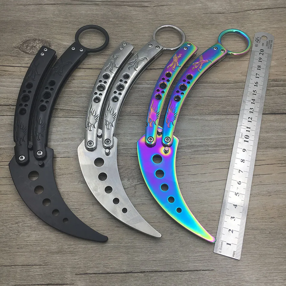 CS GO зеркальный нож Karambit практичный складной нож бабочка тренировочная игра бабочка в ноже тупое лезвие без края инструмент