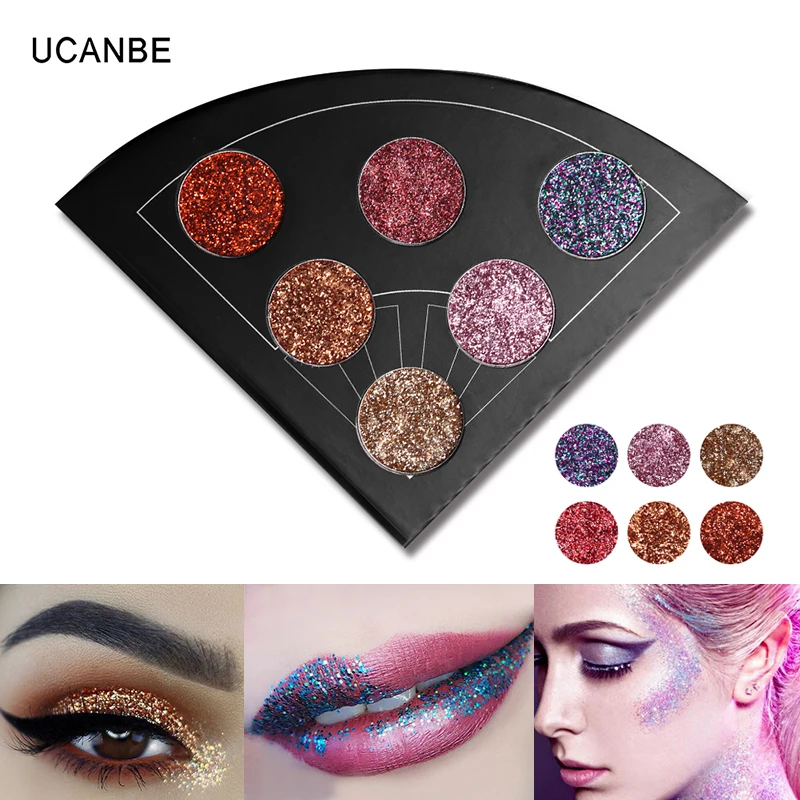 

UCANBE 6 Colors Glitter Eye Shadow Palette Diamond Pressed Glitters Eyeshadow Palette Rainbow Cosmetic Make Up Glitterinjections