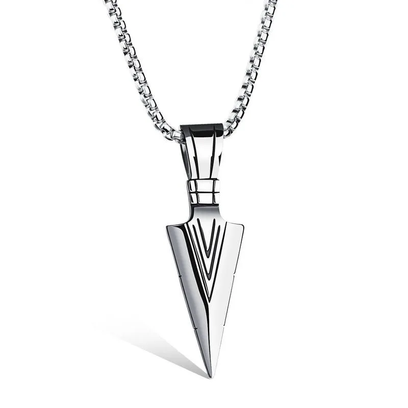 

2019 Fashion New Titanium Steel Jewelry Retro Personality Spearhead Triangle Pendant Men Necklace Jewelry Female Send Male Gift