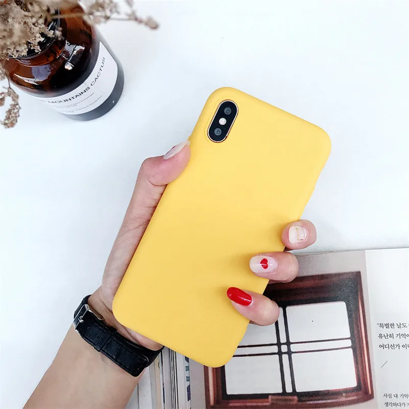 Однотонные милые чехлы для телефонов для iPhone XS Max XR 6 S 6 S 7 8 Plus X 5 SE 5S красный черный мягкий силиконовый Простой Модный чехол - Цвет: Цвет: желтый