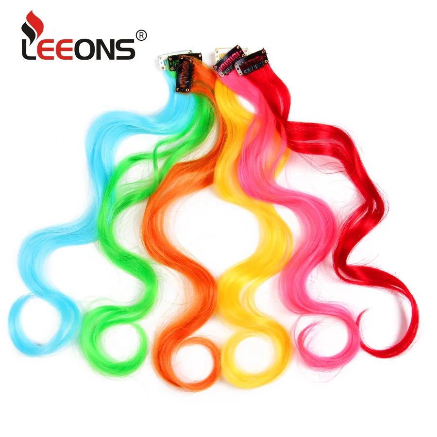 Leeons вьющиеся Радуга клип в наращивание волос розовый/серый/фиолетовый/синий 50 Цвета волос клип Популярные для женщин ложным волокна волос