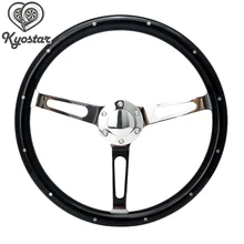 Universal 15 inch Black Wooden Racing Car Steering Wheel with Chrome Silver Spoke 380mm Classic Wood Steering Wheel with Rivet