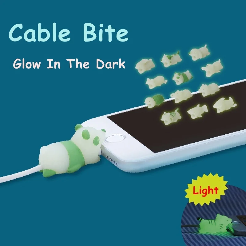 

Glow In Dark Cable Bites Protector for IPhone Pvc Animal Cat Rabbit Tortoise Lion Spanish Newt Doll Model Funny Gift Kids Toy