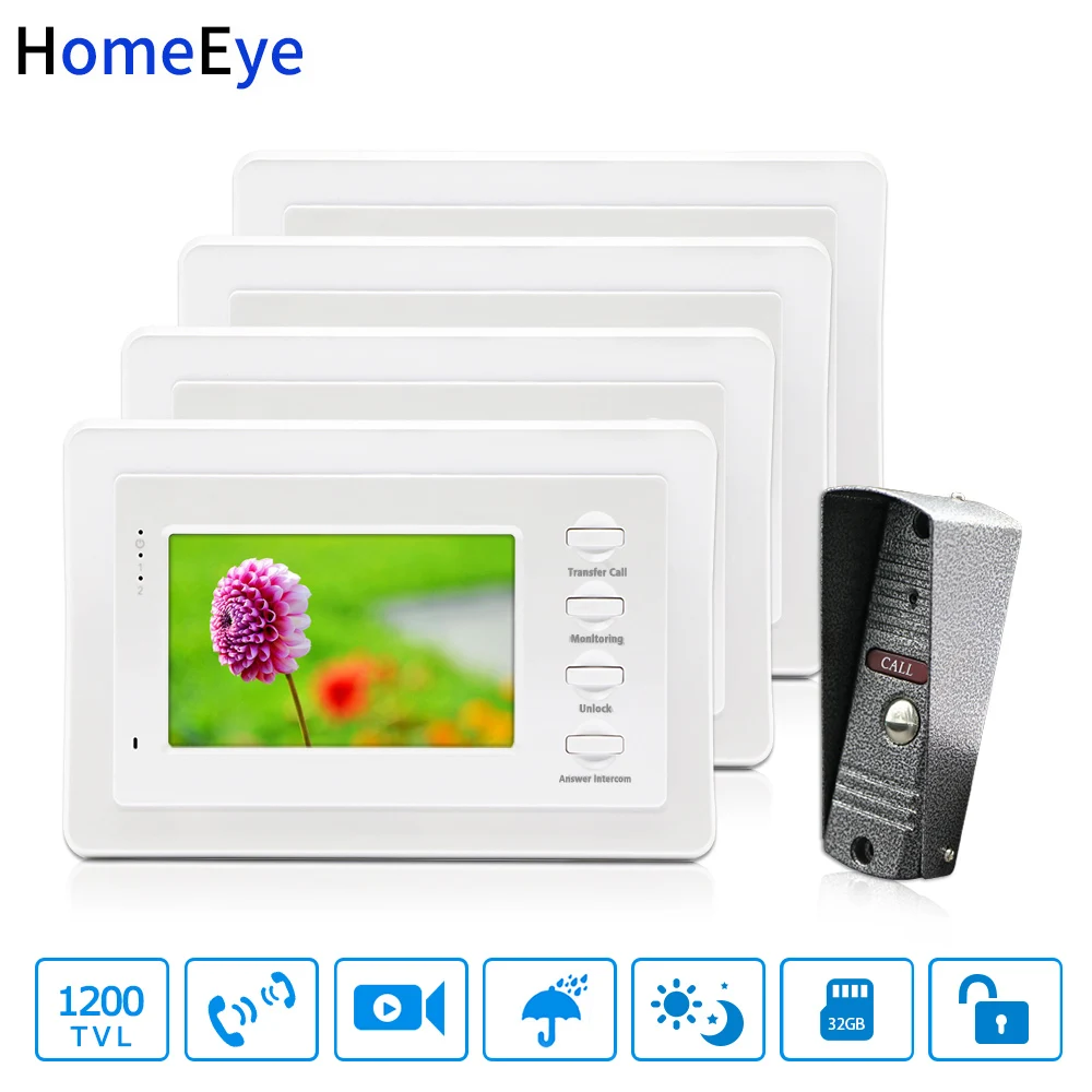 1 to 4 Wholesale Video Door Phone Video Intercom Doorbell 1200TVL Camera Indoor Monitor Door Control Access System Home Security 1 to 4 Wholesale Video Door Phone Video Intercom Doorbell 1200TVL Camera Indoor Monitor Door Control Access System Home Security