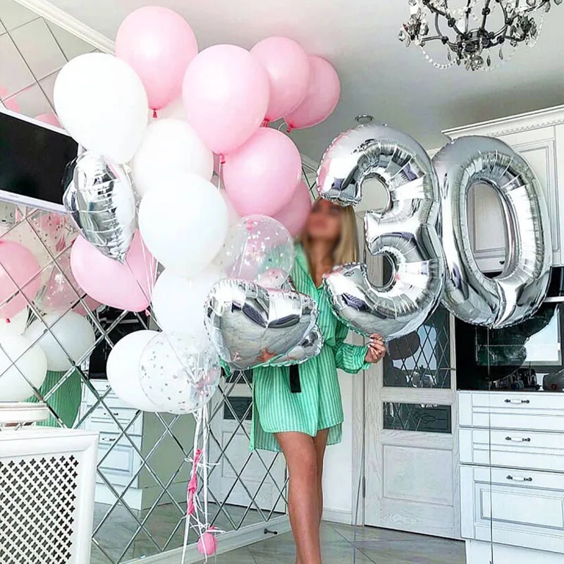 18 шт./компл. фольгированные воздушные шары Happy 30 10 дюймов розовый белый латексный