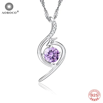 

AOBOCO 925 Sterling Silver Pendants Necklaces Choker Purple Crystal Pendant Fashion Jewelry Necklace For Women Gifts GNX0428