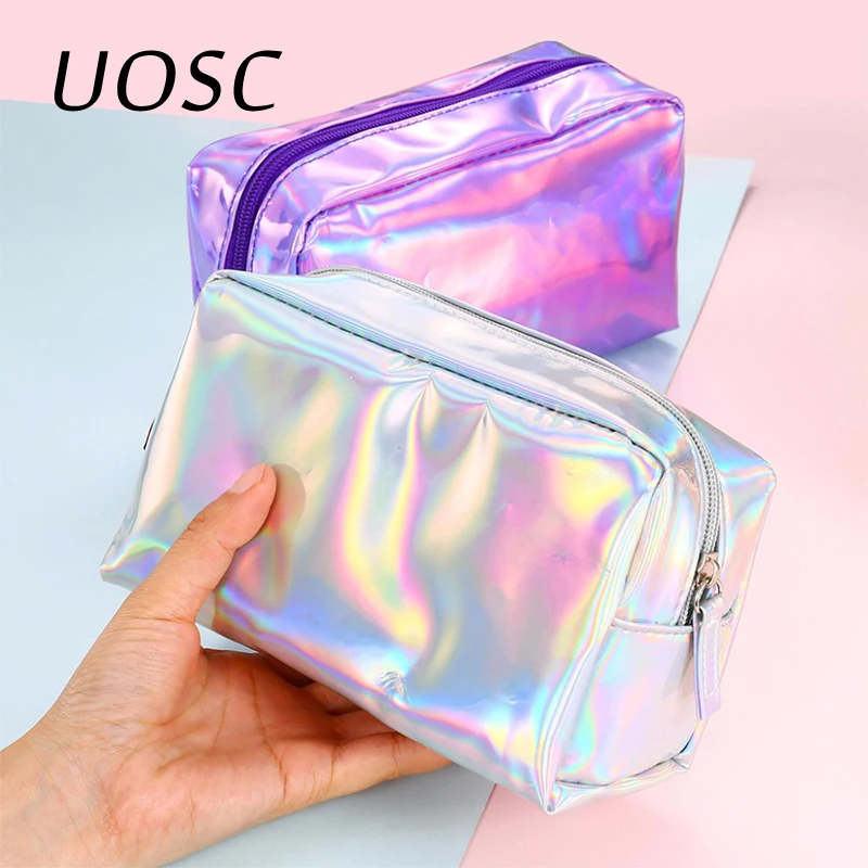 UOSC الليزر التجميل حقيبة أزياء الثلاثية الأبعاد مقلمة التجميل ماكياج الحقيبة الليزر سستة محفظة حقيبة أدوات الزينة الحالات