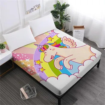 

Child Cute Unicorn Bed Sheets Lovely Cartoon Print Fitted Sheet Girls Sweet Mattress Cover Elastic Band Soft Bedclothes D25