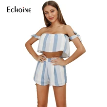 2019 womens two piece sets off shoulder open back crop top and shorts matching sets striped short sets plus size ensemble femme