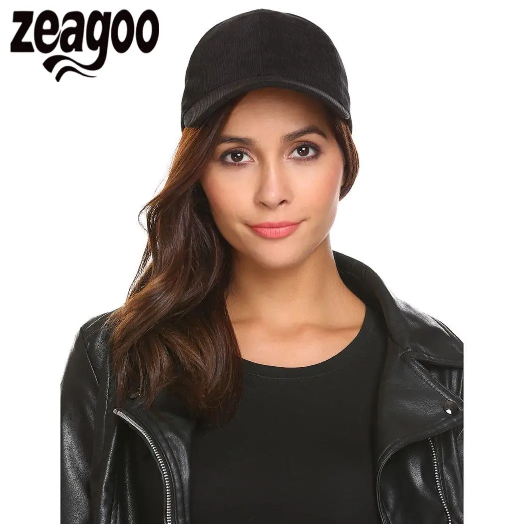 None Corduroy Baseball Fashion Adjustable Hat Foldable Size Solid Women